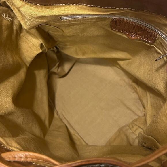 Unisa Vintage Woven Leather Bucket Bag Tan Drawstring Crossbody Made in Brazil - Picture 8 of 9